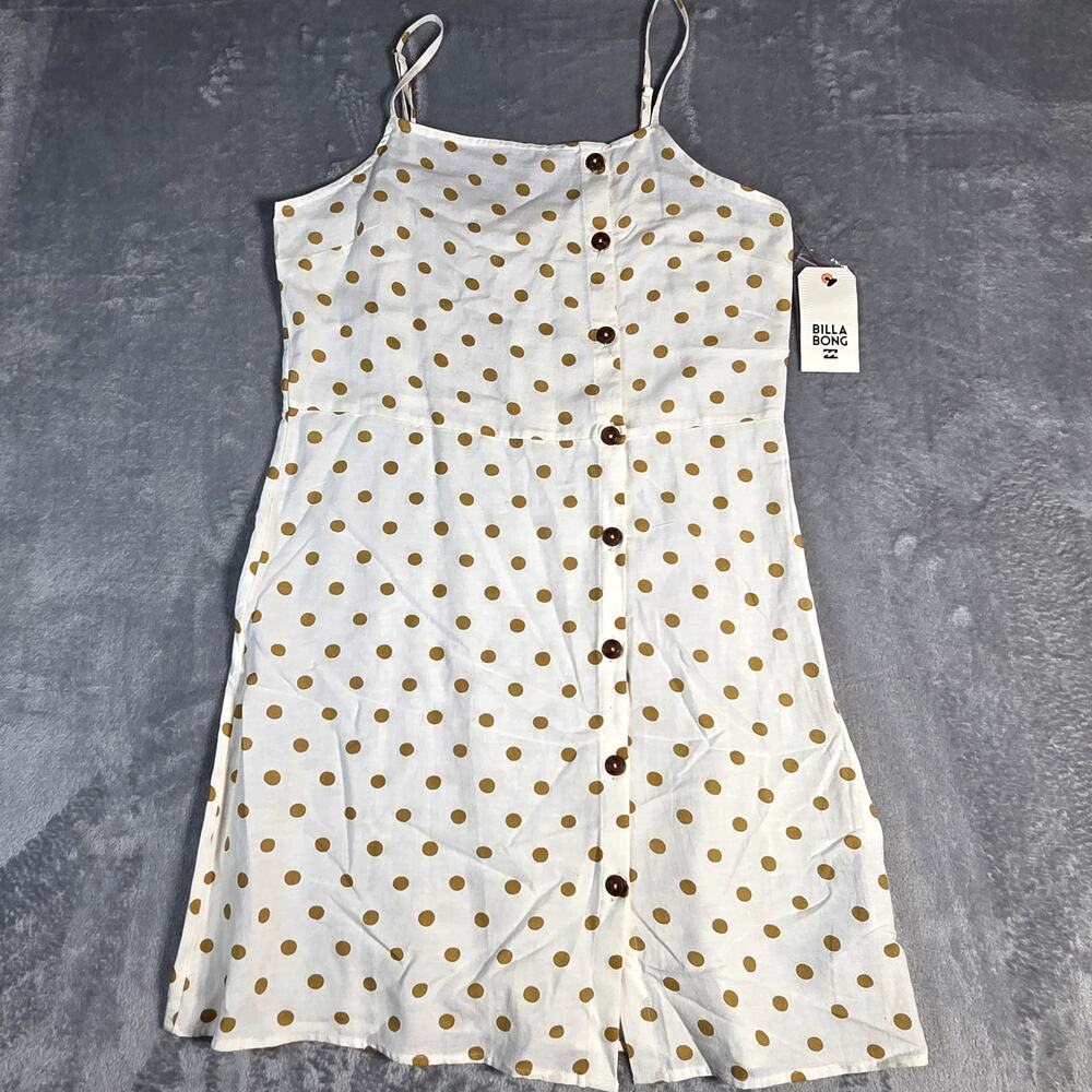 NWT!‎ $49 Billabong Women's Medium Fine Nights Mini Dress Polka Dot Button Up